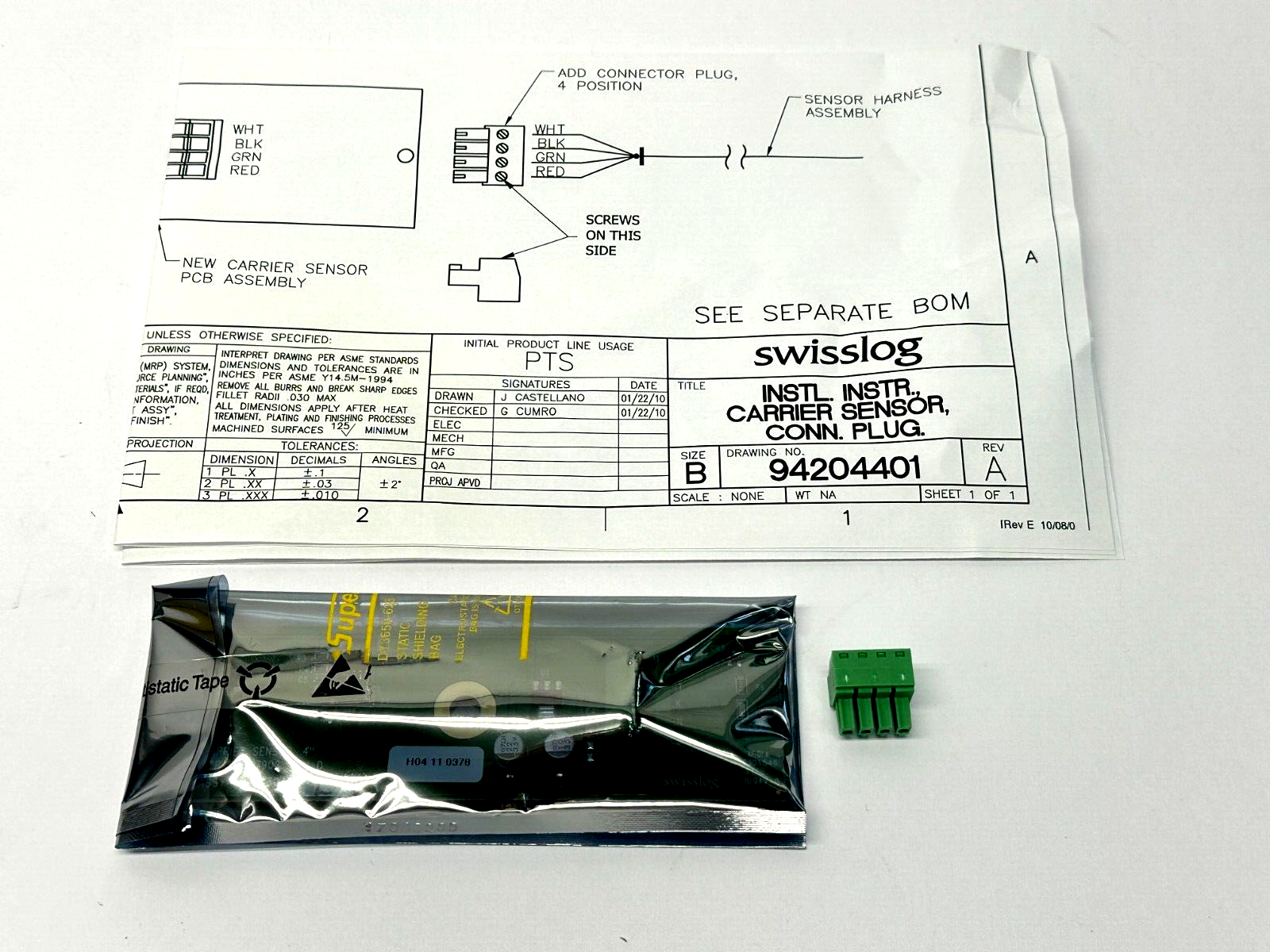 Swisslog 90307902 Rev D Carrier Sensor 4" PCB w/ Connector Plug and Instructions - Maverick Industrial Sales