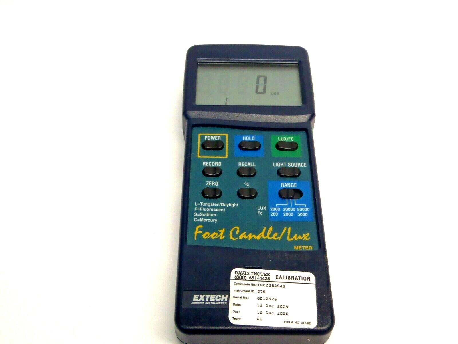 Extech 379 Foot Candle Lux Meter 2000-50000 Range Missing Battery - For parts or not working - Maverick Industrial Sales