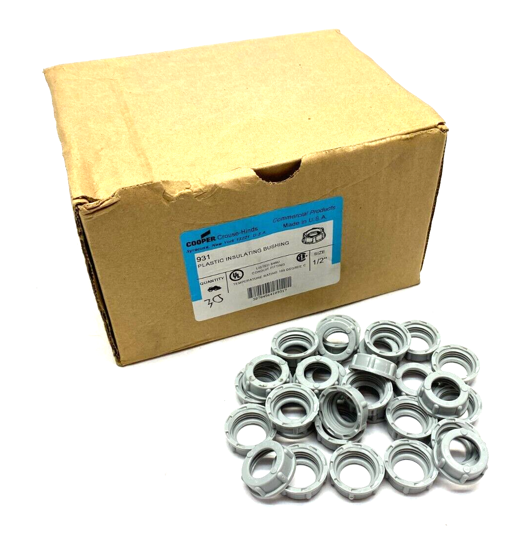 Cooper Crouse Hinds 931 Plastic Insulating Sealing Bushing GRAY 1/2" BOX OF 30 - Maverick Industrial Sales