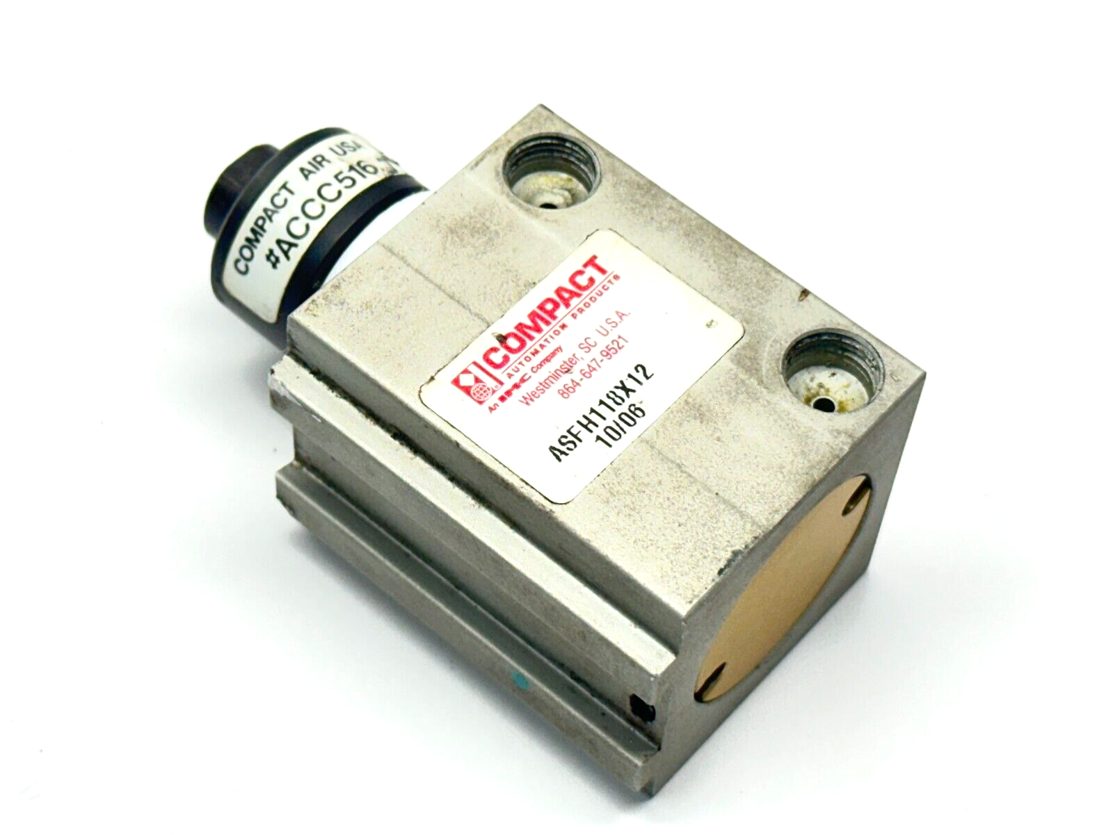 ASFH118X12, ACCC516 | Compact Air ASFH118X12 Pneumatic Cylinder 1-1/8" Bore 1/2" Stroke w/ ACCC516 - Used - Maverick Industrial Sales