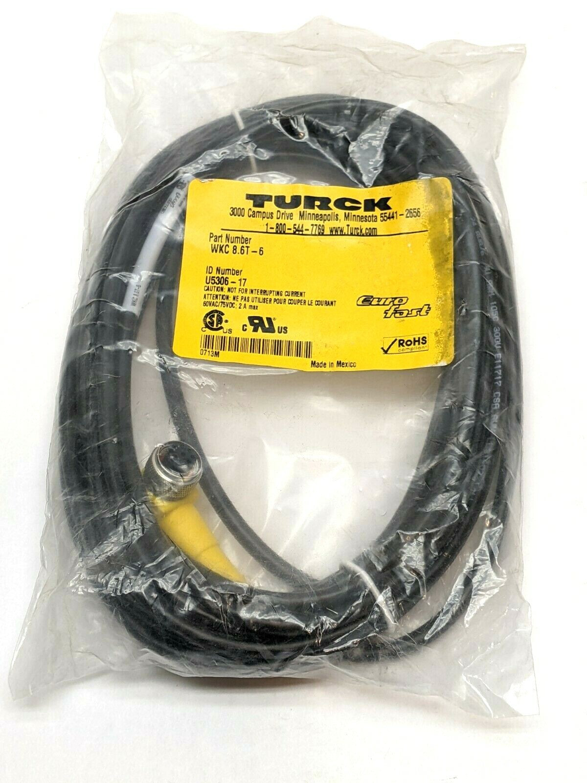 Turck WKC 8.6T-6 EuroFast Cable Cordset U5306-17 - New - Maverick Industrial Sales