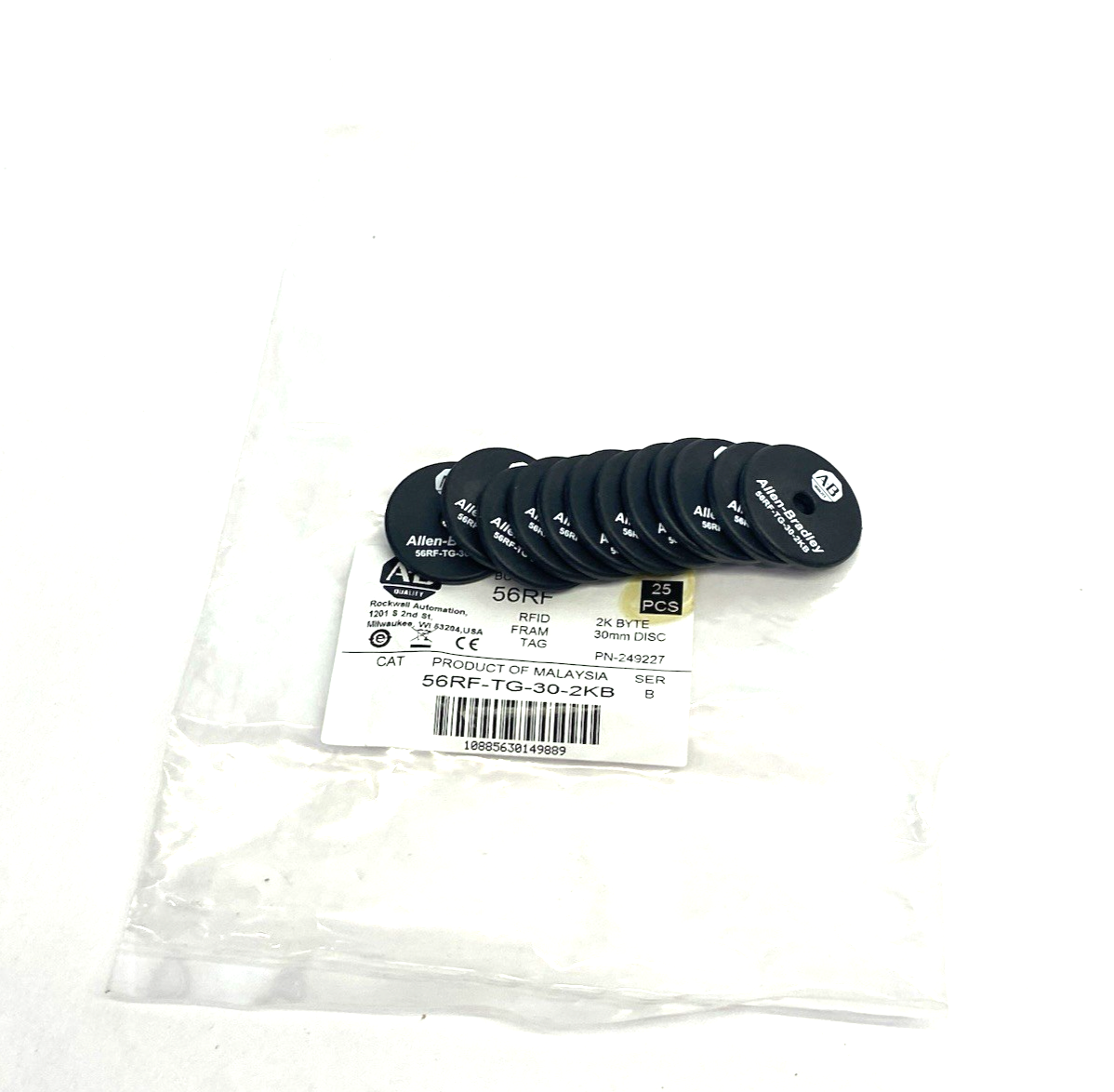 56RF-TG-30-2KB | Allen Bradley Ser. B 30mm Disc RFID Tag 2K Byte Memory PKG OF 12- New – Open box - Maverick Industrial Sales