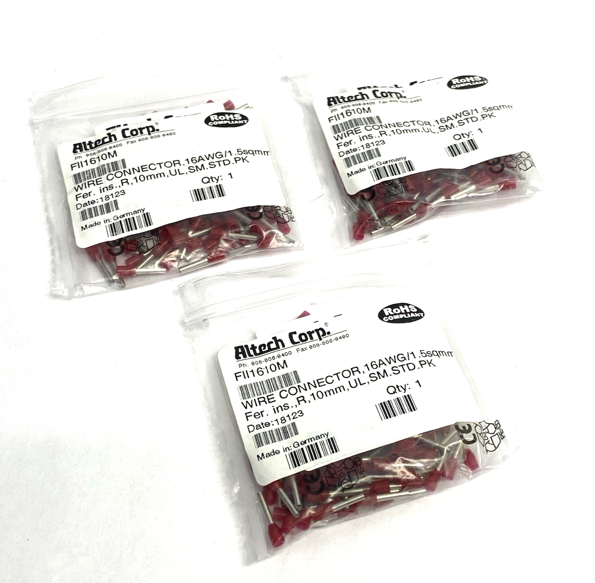 FII1610M | Altech Insulated Crimp Terminal 16AWG/1.5sqmm 100-PACK, LOT OF 3 - New - Maverick Industrial Sales