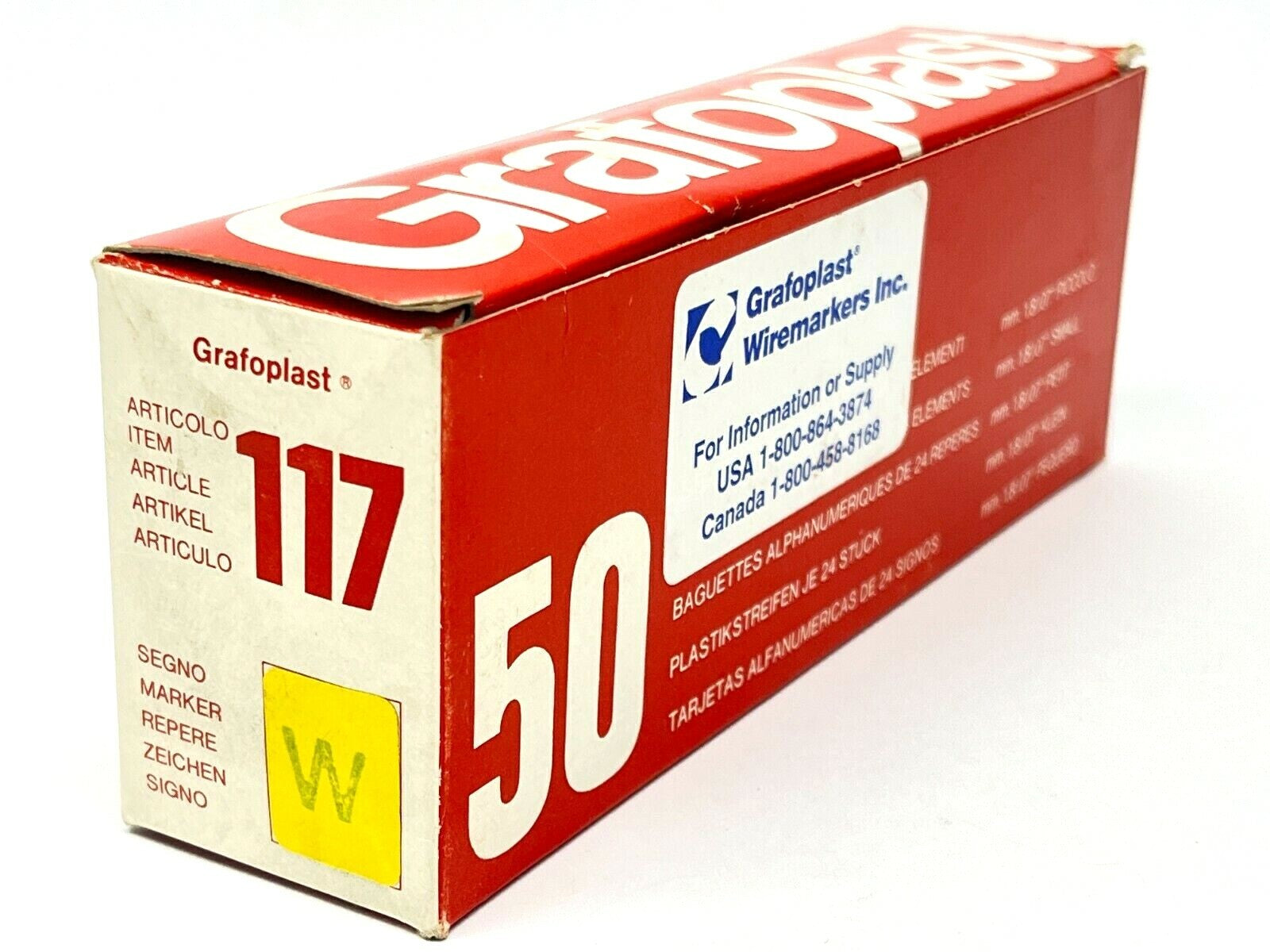 117 | Grafoplast Wire Markers W Black on Yellow 50 Strips - New - Maverick Industrial Sales