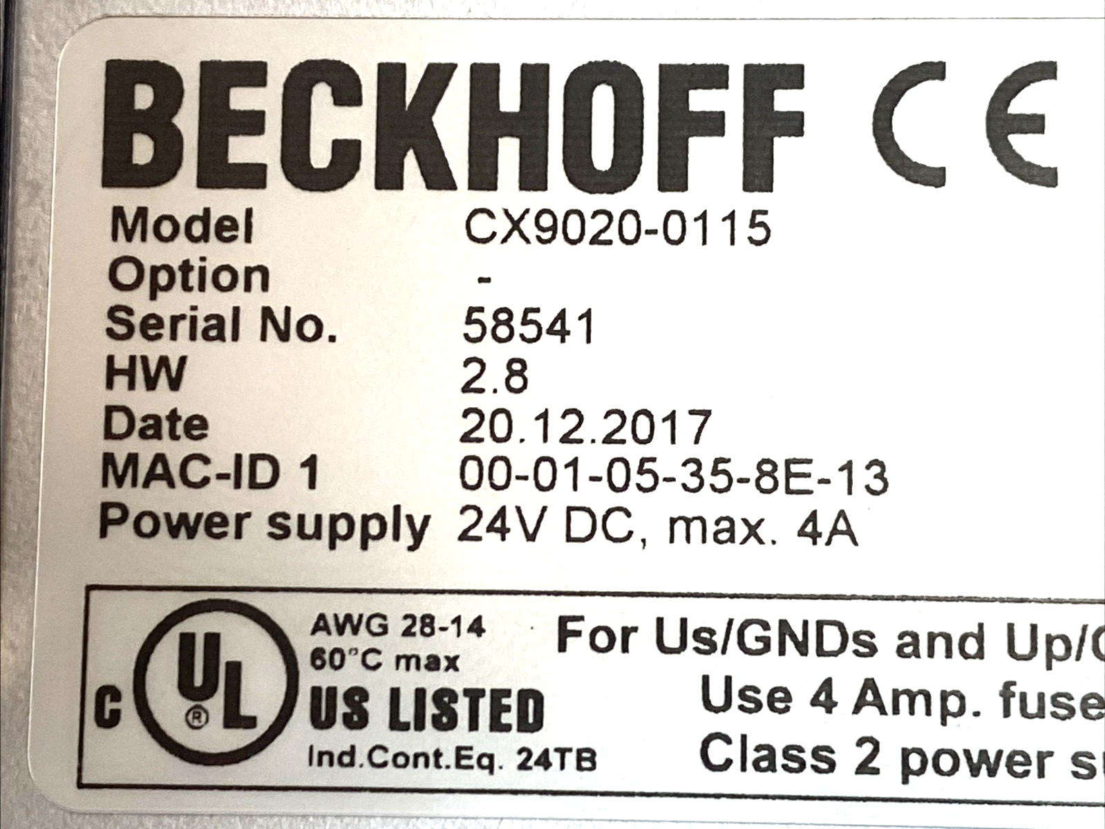 CX9020-0115 | Beckhoff Embedded PC ARM, Cortex-A8 1GHz Win, CE7 TwinCAT 3- Used - Maverick Industrial Sales
