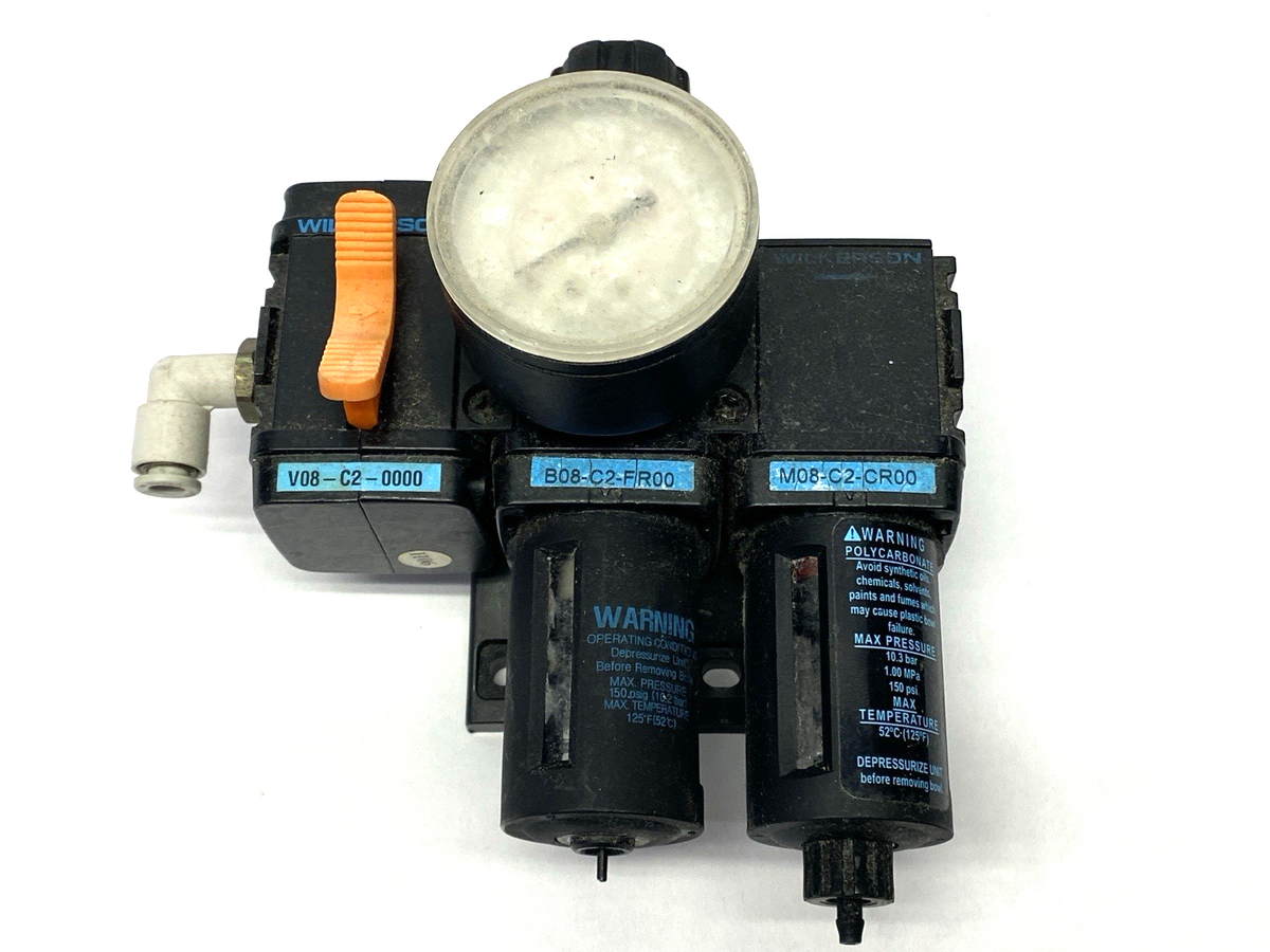 V08-C2-0000 | Wilkerson Pneumatic Assembly w/ B08-C2-FR00 & M08-CR00 - For parts or not working - Maverick Industrial Sales