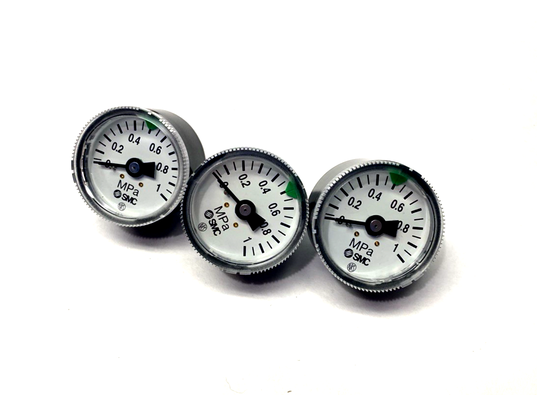 | SMC G46-10-01 Pressure Gauge With Limit Indicator, R 1/8" Thread 0-1MPa LOT OF 3 - New – Open box - Maverick Industrial Sales