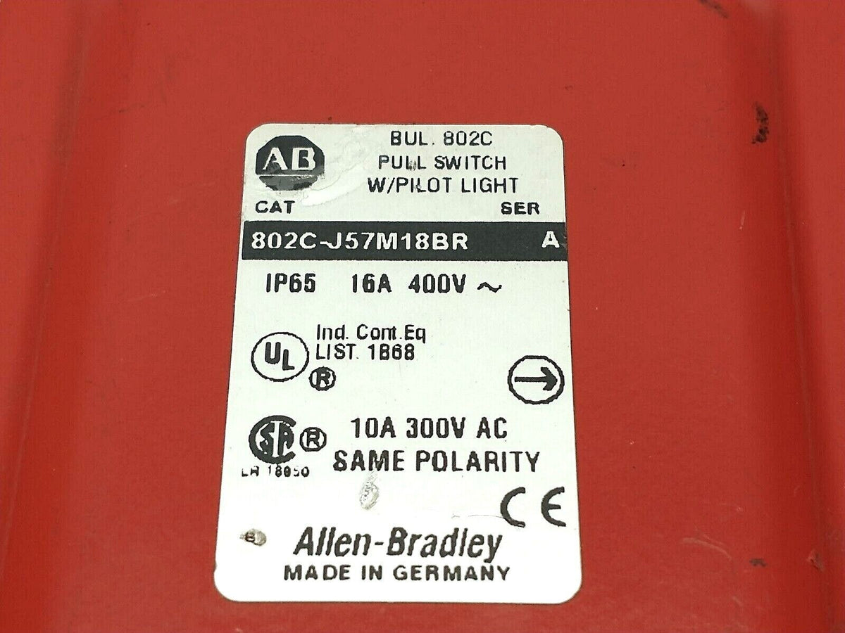 802C-J57M18BR | Allen Bradley Ser. A Cable Pull Switch MISSING RESET BUTTON - Used - Maverick Industrial Sales