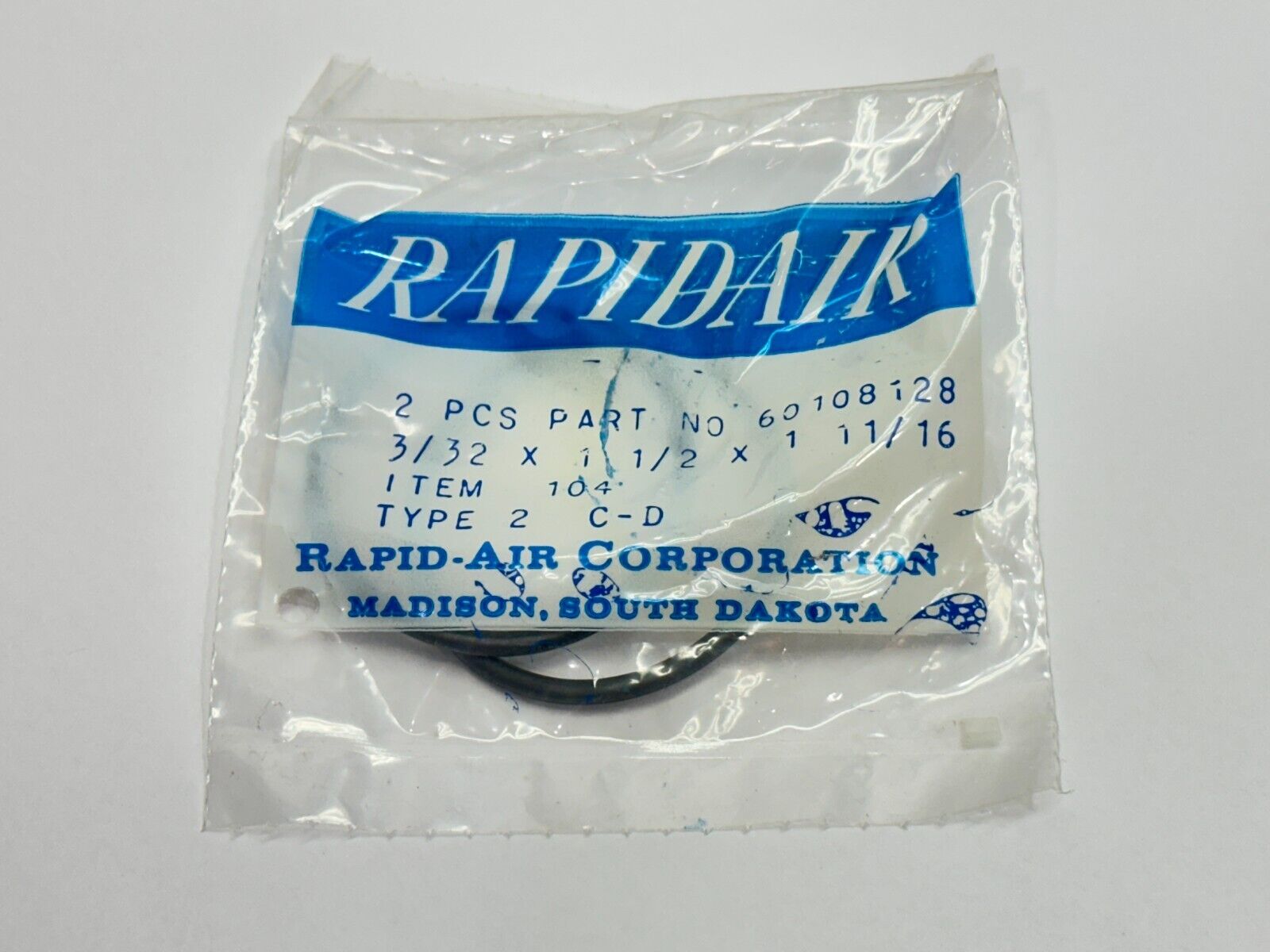 60108128 | Rapidair O-Ring 3/32 X 1 1/2 X 1 11/16 Item 104 Type 2 C-D 2 PCS - New - Maverick Industrial Sales