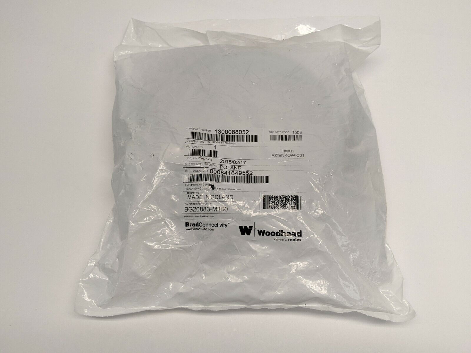 Molex 1300088052 Cable MC-14P-FE-ST-10M-PUR BG20883-M100 - New - Maverick Industrial Sales