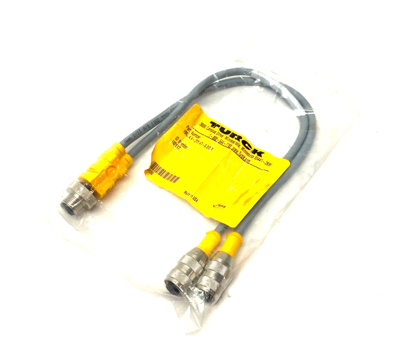 VBRS 4.4-2RK 4T-0.3/0.3, U0117 | Turck VBRS 4.4-2RK 4T-0.3/0.3 2-Branch Splitter Cable, M M12 to 2x F M12, U0117 - New - Maverick Industrial Sales