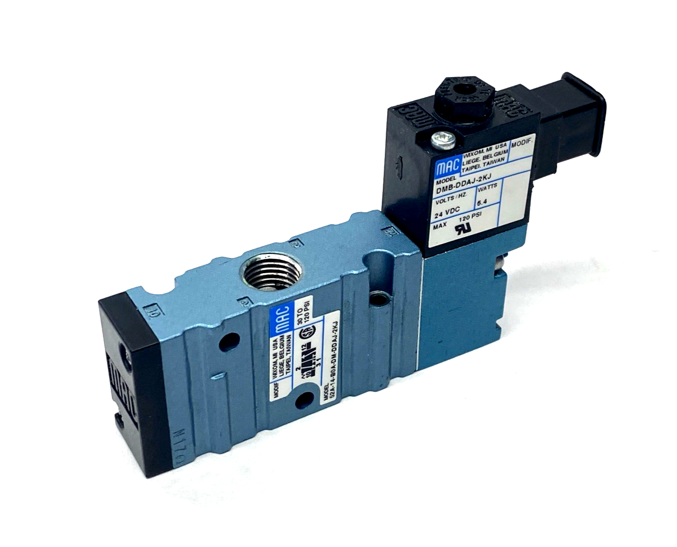 MAC Valves 52A-14-B0A-DM-DDAJ-2KJ Pneumatic Solenoid Valve 3/2-Way 24VDC 1/4"NPT - Maverick Industrial Sales
