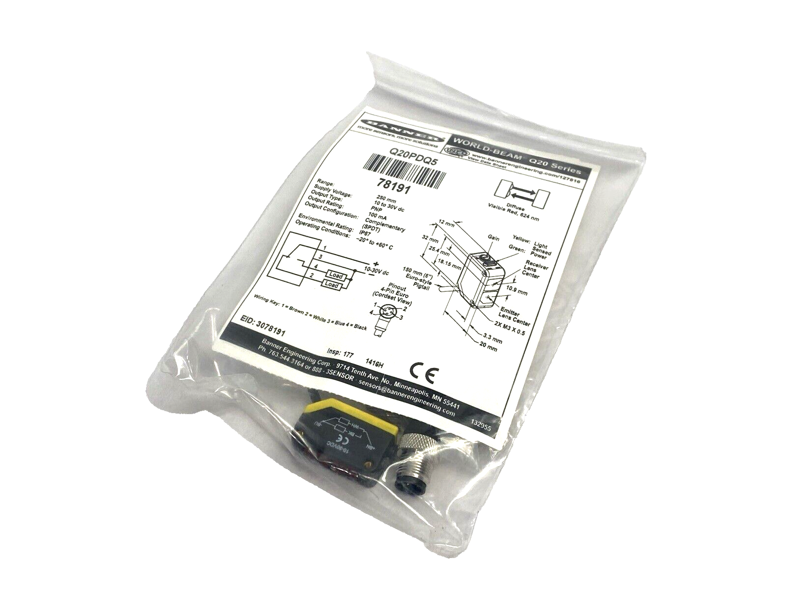 Banner Q20PDQ5 World-Beam Diffuse (Red) Photoelectric Sensor 78191 - Maverick Industrial Sales