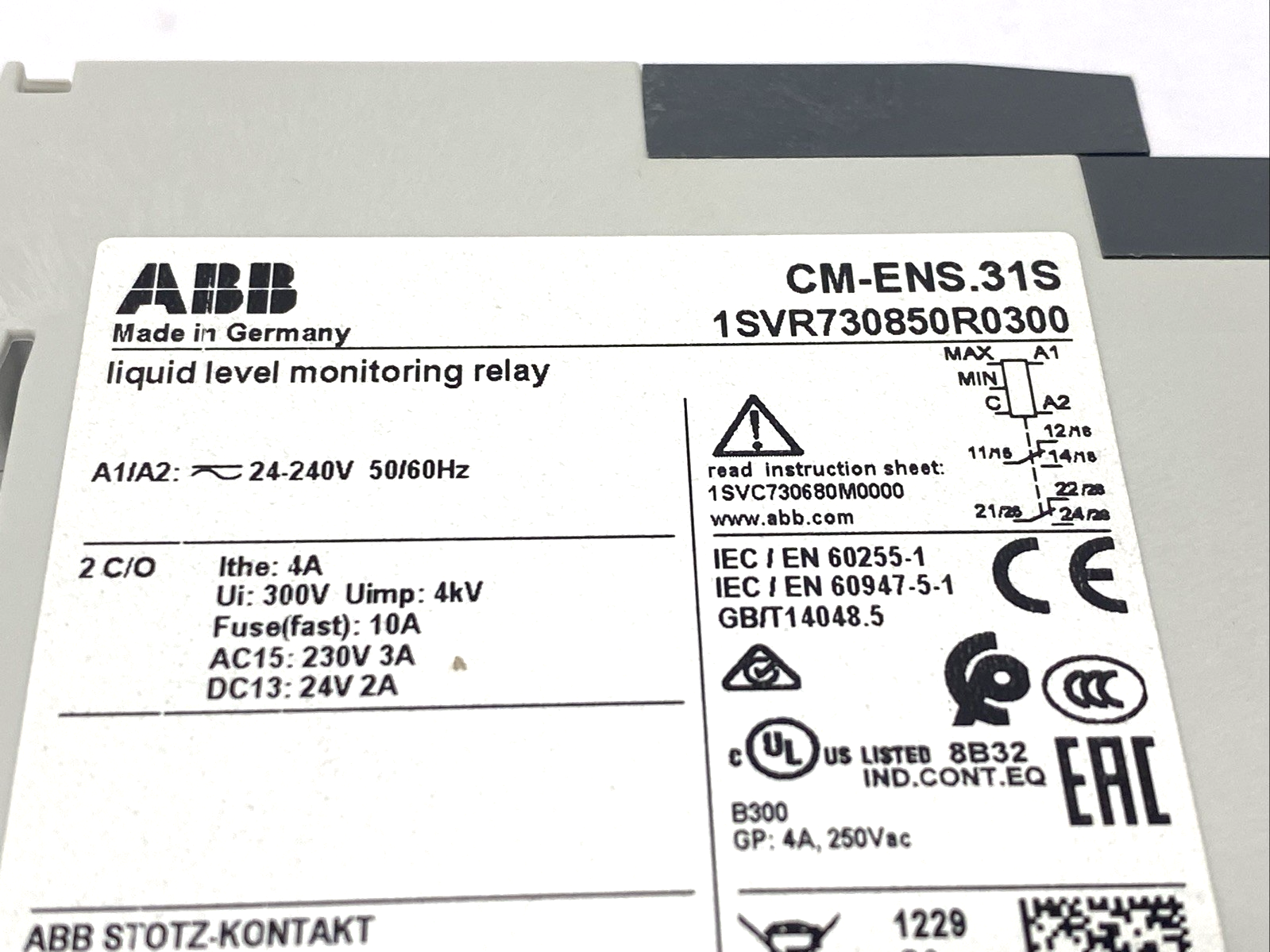 ABB CM-ENS.31S Liquid Level Monitoring Relay 1SVR730850R0300 - Maverick Industrial Sales