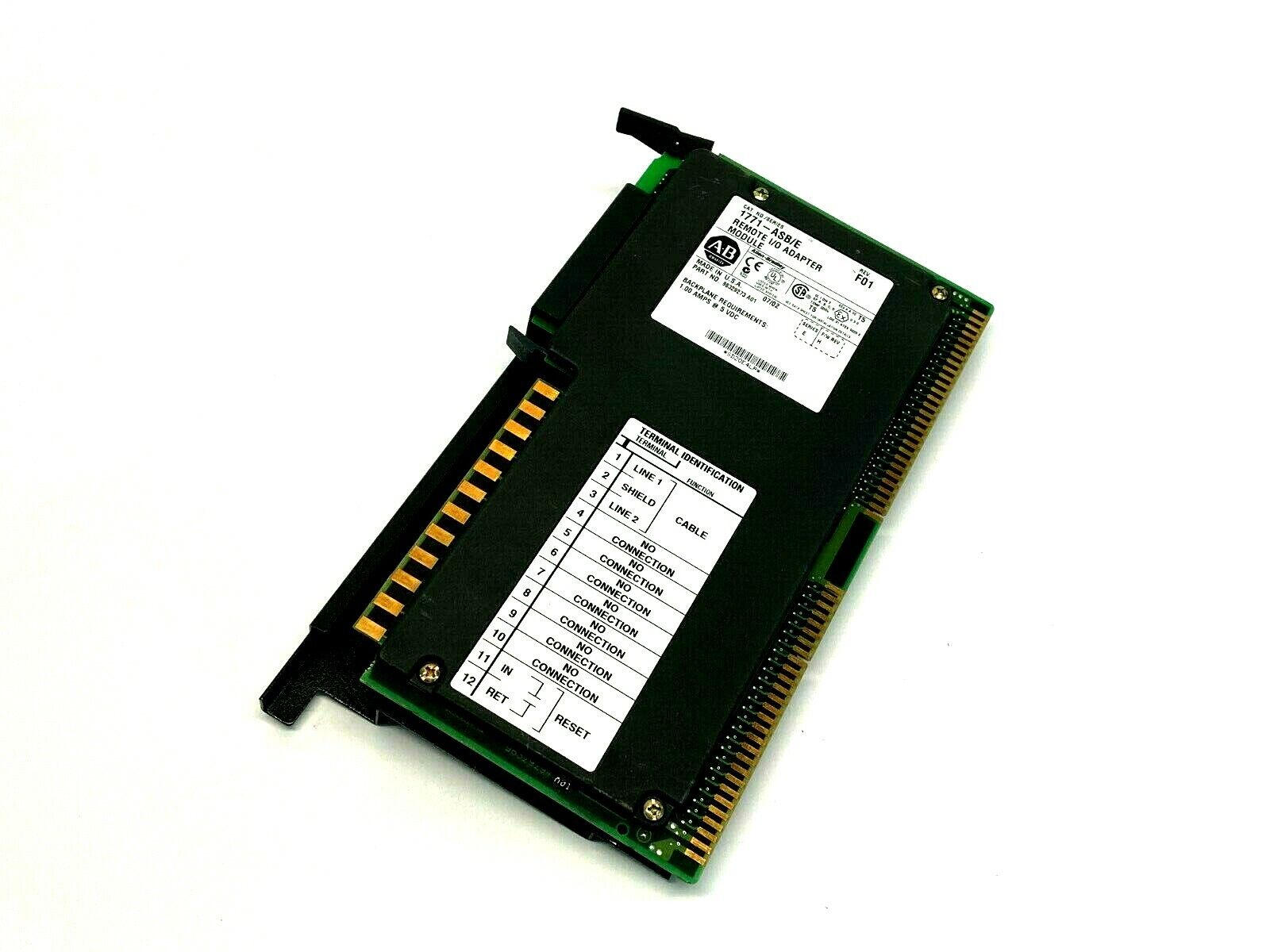 Allen Bradley 1771-ASB/E Rev F01 Remote I/O Adapter Module Firmware H 96329273 - For parts or not working - Maverick Industrial Sales
