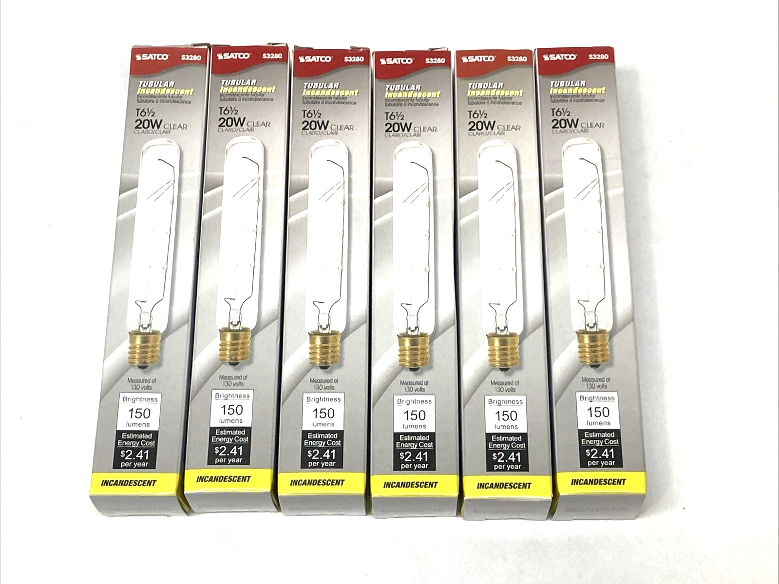 Satco S3280 Tubular Incandescent Clear Light Bulb T6.5 20W LOT OF 6 - Maverick Industrial Sales
