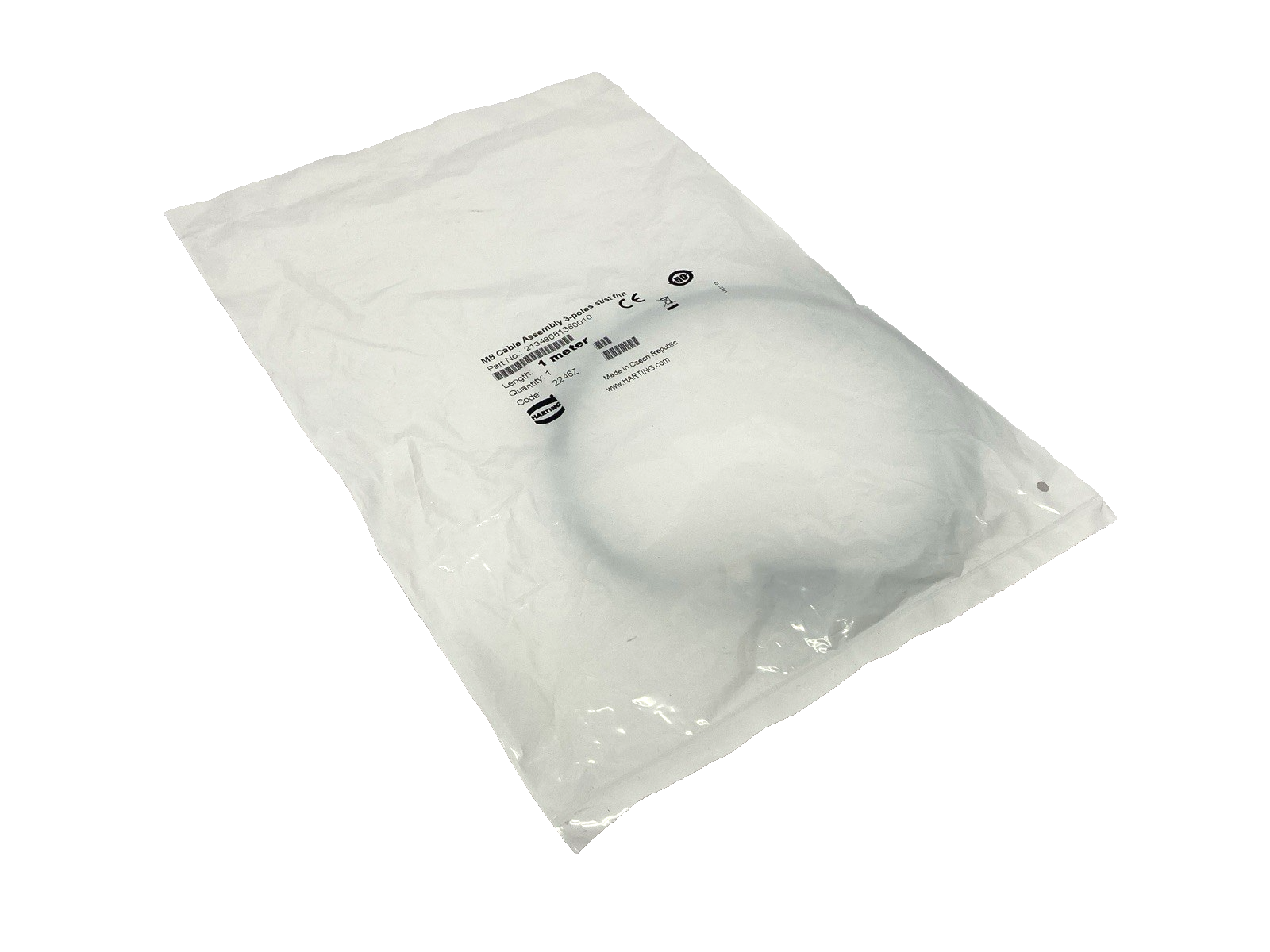 Harting 21348081380010 Double-Ended Cable Assembly M8 3-Poles 1m - New - Maverick Industrial Sales