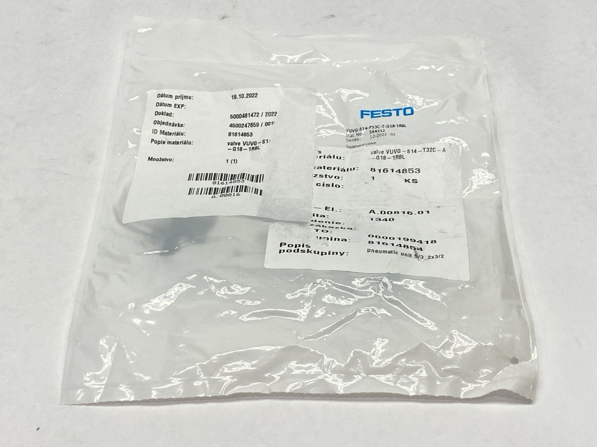 Festo VUVG-S14-P53C-T-G18-1R8L Pneumatic Solenoid Valve 564212 - Maverick Industrial Sales
