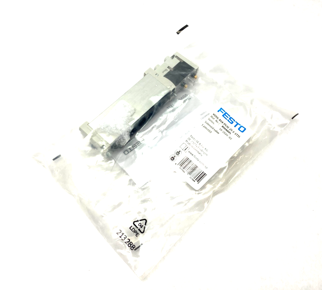 Festo VUVG-B18-P53E-ZT-F-1T1L Solenoid Valve, 5/3 Exhausted, 8004895 - Maverick Industrial Sales