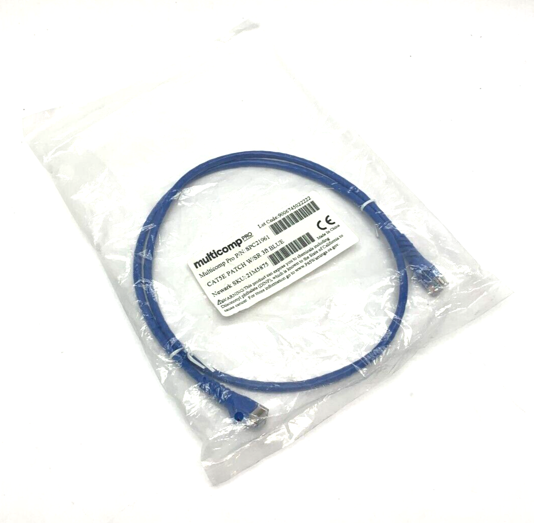 SPC21961 | Multicomp Cat5E Patch Cable w/SR 3ft Blue - Open box - Maverick Industrial Sales
