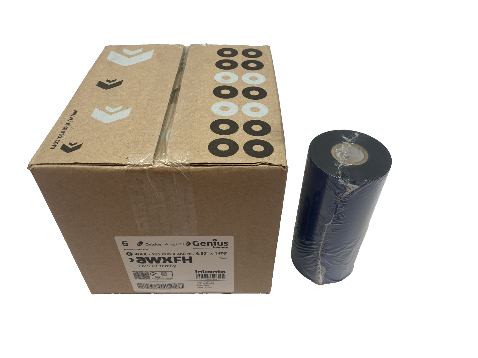 Inkanto T65113IO AWX FH Resin Enhanced Wax Ribbons, 165mm W x 450m L PKG OF 6 - Maverick Industrial Sales