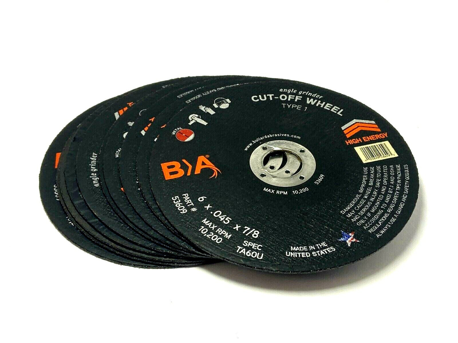 53609 | Bullard Abrasives Cut Off Wheel 6 x .045 x 7/8" TA60U 10,200 RPM LOT OF 10 - New – Open box - Maverick Industrial Sales