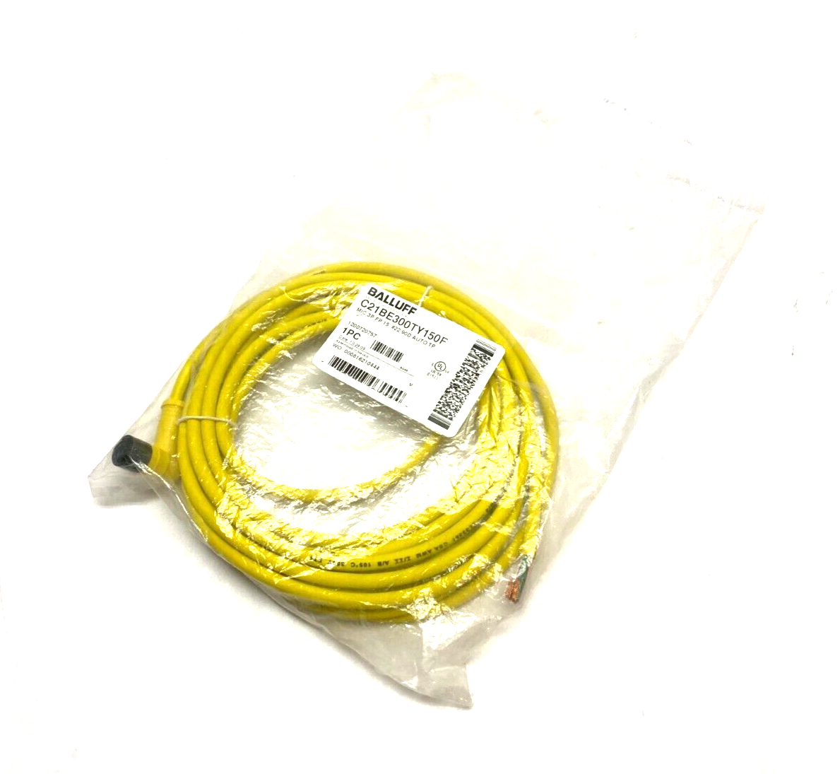 Balluff C21BE300TY150F 250V 3 Pin Right Angle Female To Flying Leads Cordset - New - Maverick Industrial Sales
