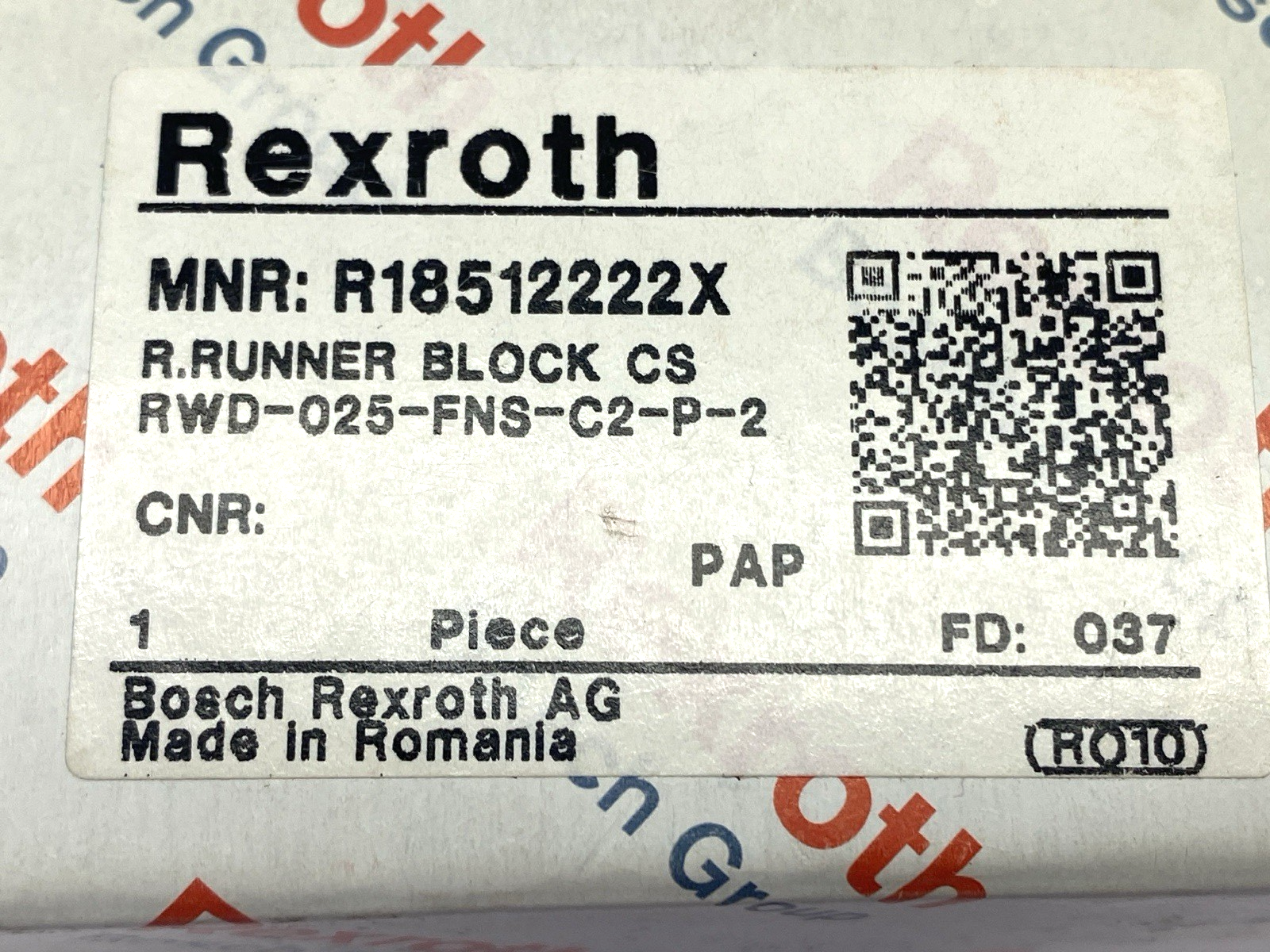 Rexroth RWD-025-FNS-C2-P-2 Roller Runner Block Carbon Steel R18512222X - Maverick Industrial Sales