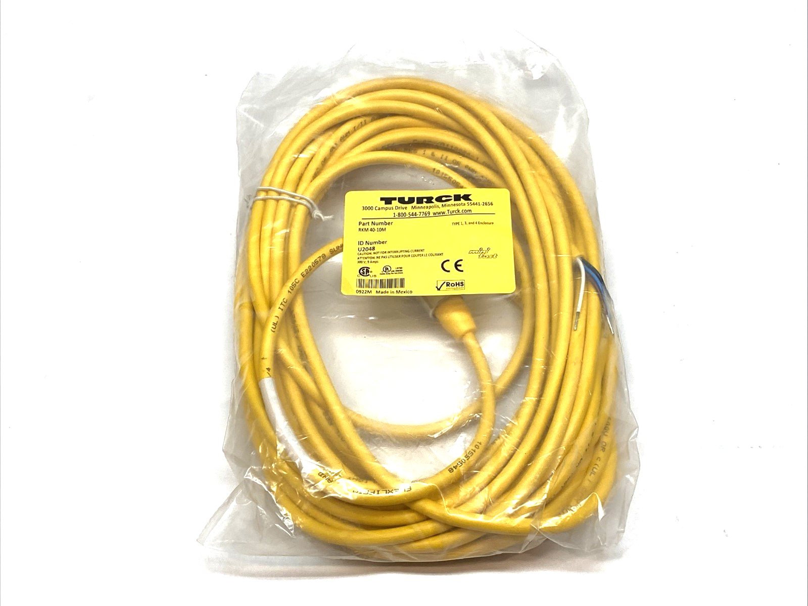 Turck RKM 40-10M Minifast Single End Female Connection Cable 10m U2048 - Maverick Industrial Sales