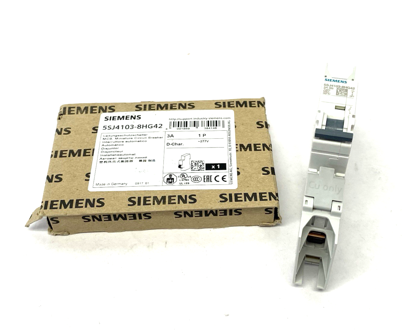 Siemens 5SJ4103-8HG42 Miniature Circuit breaker 10kA, 1-pole, D, 3 A - Maverick Industrial Sales