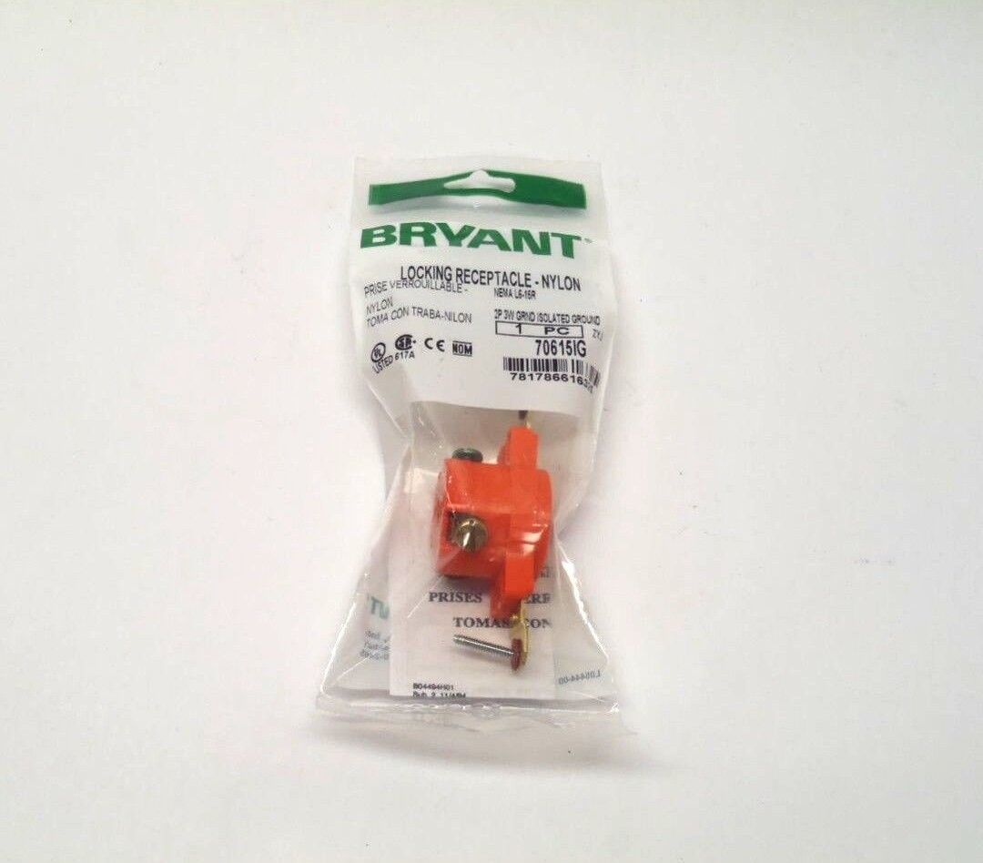 70615IG | Bryant Locking Receptacle Isolated Ground L6-15R - New - Maverick Industrial Sales