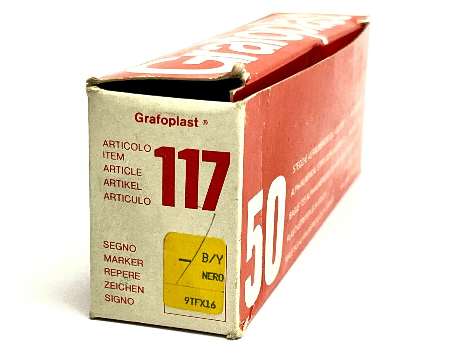 117 | Grafoplast Wire Markers - Black on Yellow 50 Strips 9TFX16 - New – Open box - Maverick Industrial Sales