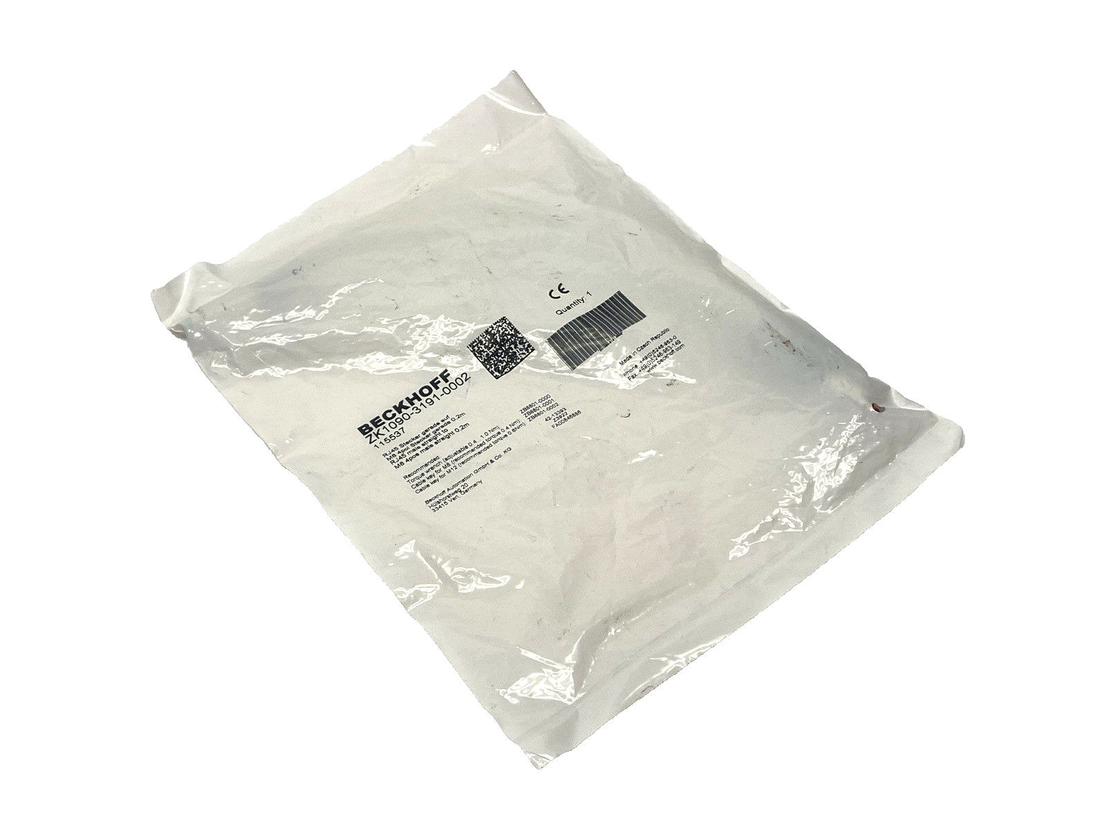 Beckhoff ZK1090-3191-0002 Ethernet Cable M8 Male to RJ45 Male 0.2m - Maverick Industrial Sales