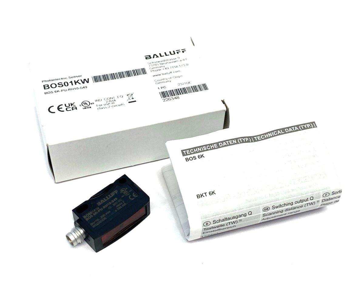 BOS01KW | Balluff Photoelectric Diffuse sensor, Triangulation BOS 6K-PU-RH10-S49 - New – Open box - Maverick Industrial Sales