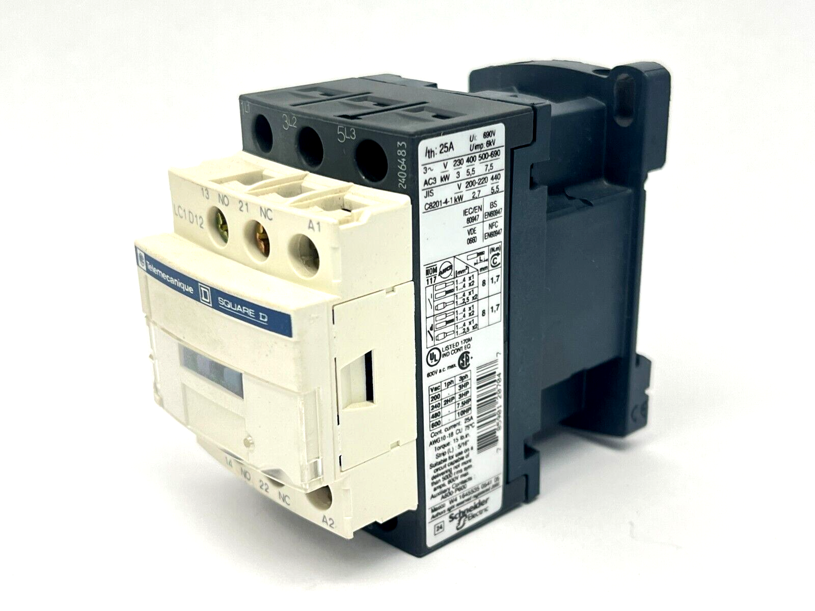 Telemecanique LC1D12-G7 Contactor 25A 120V 3-Pole w/ Cover - Maverick Industrial Sales