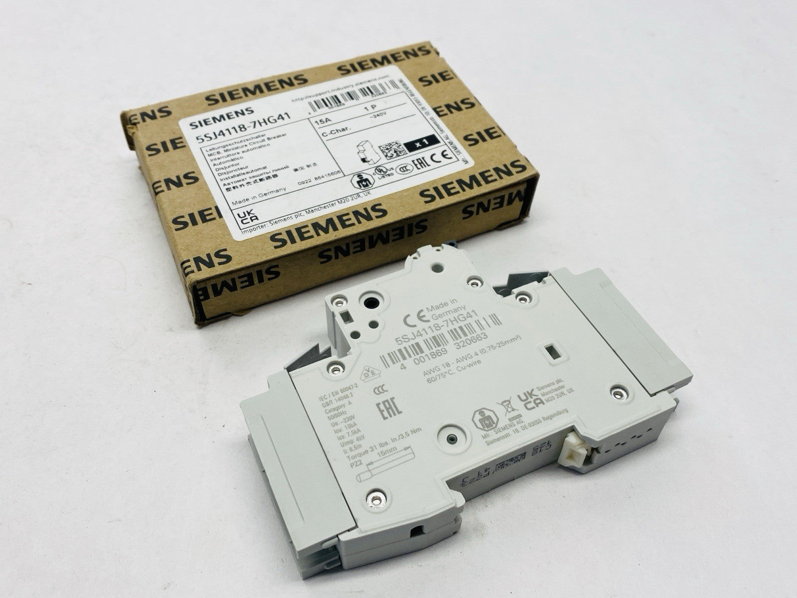 Siemens 5SJ4118-7HG41 Miniature Circuit Breaker 1-Pole 15A 240V - Maverick Industrial Sales