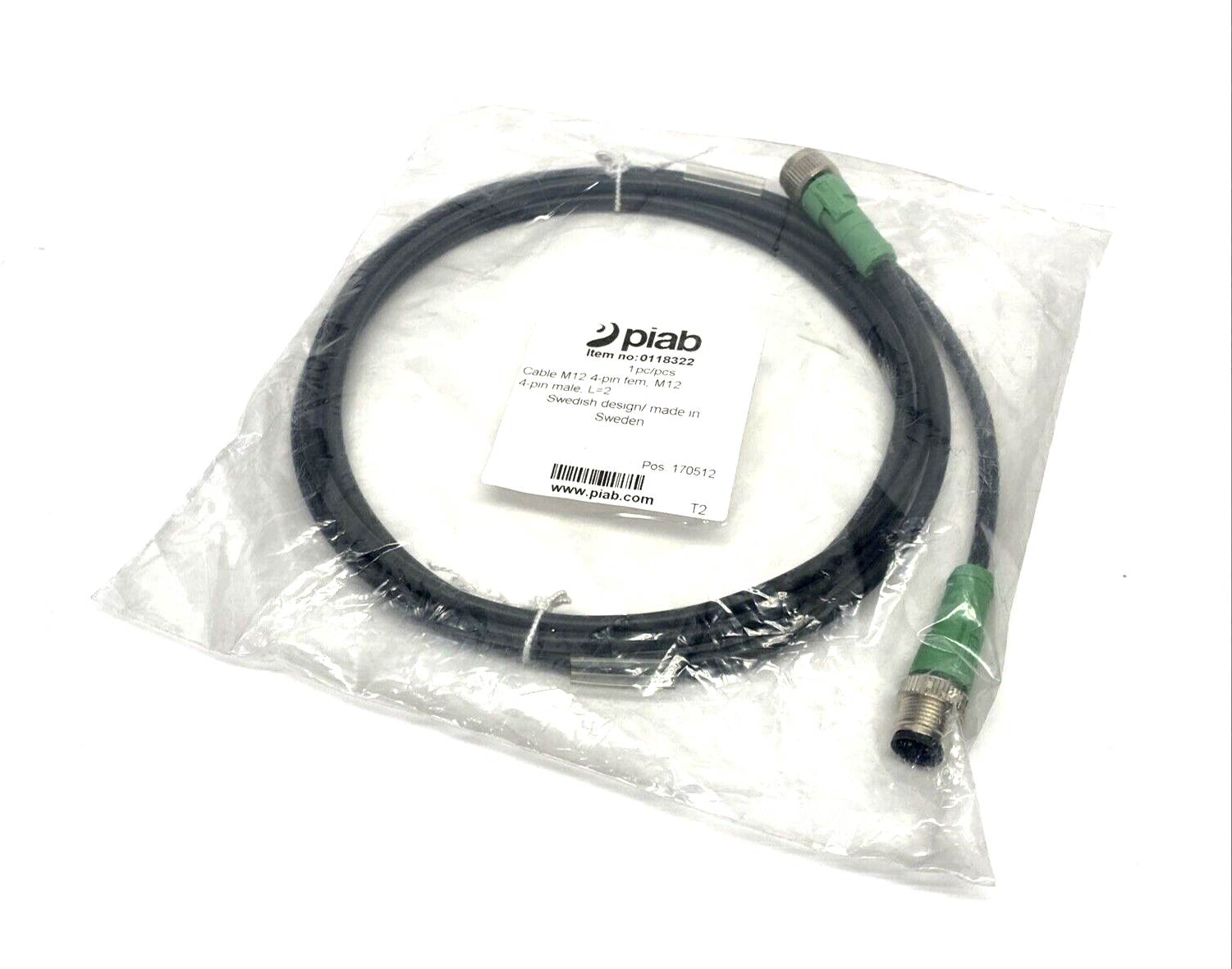 Piab 0118322 Cable, M12 4-Pin Female To M12 4-Pin Male 2m 01.18.322 - New - Maverick Industrial Sales