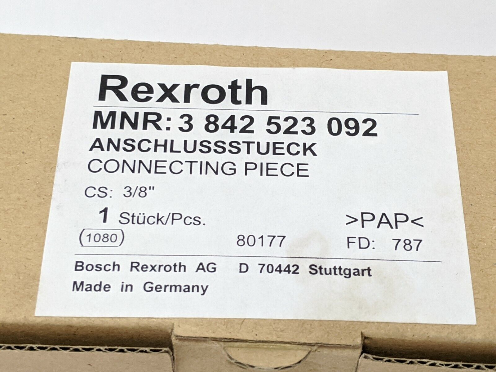 Rexroth 3842523092 Connecting Piece - New – Open box - Maverick Industrial Sales
