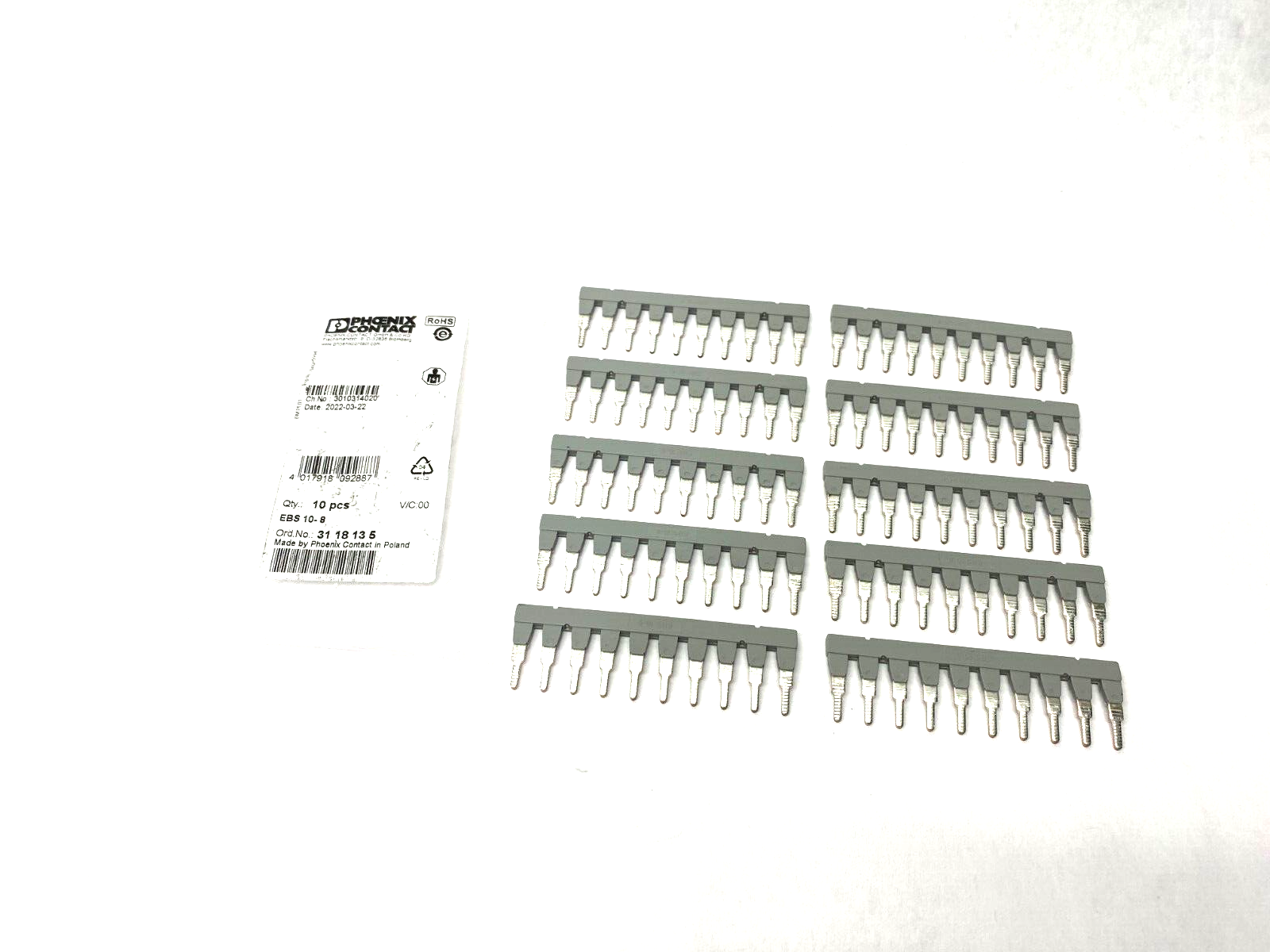 Phoenix Contact EBS 10-8 Gray Insertion Jumper Bridge 3118135 PKG OF 10 - Maverick Industrial Sales