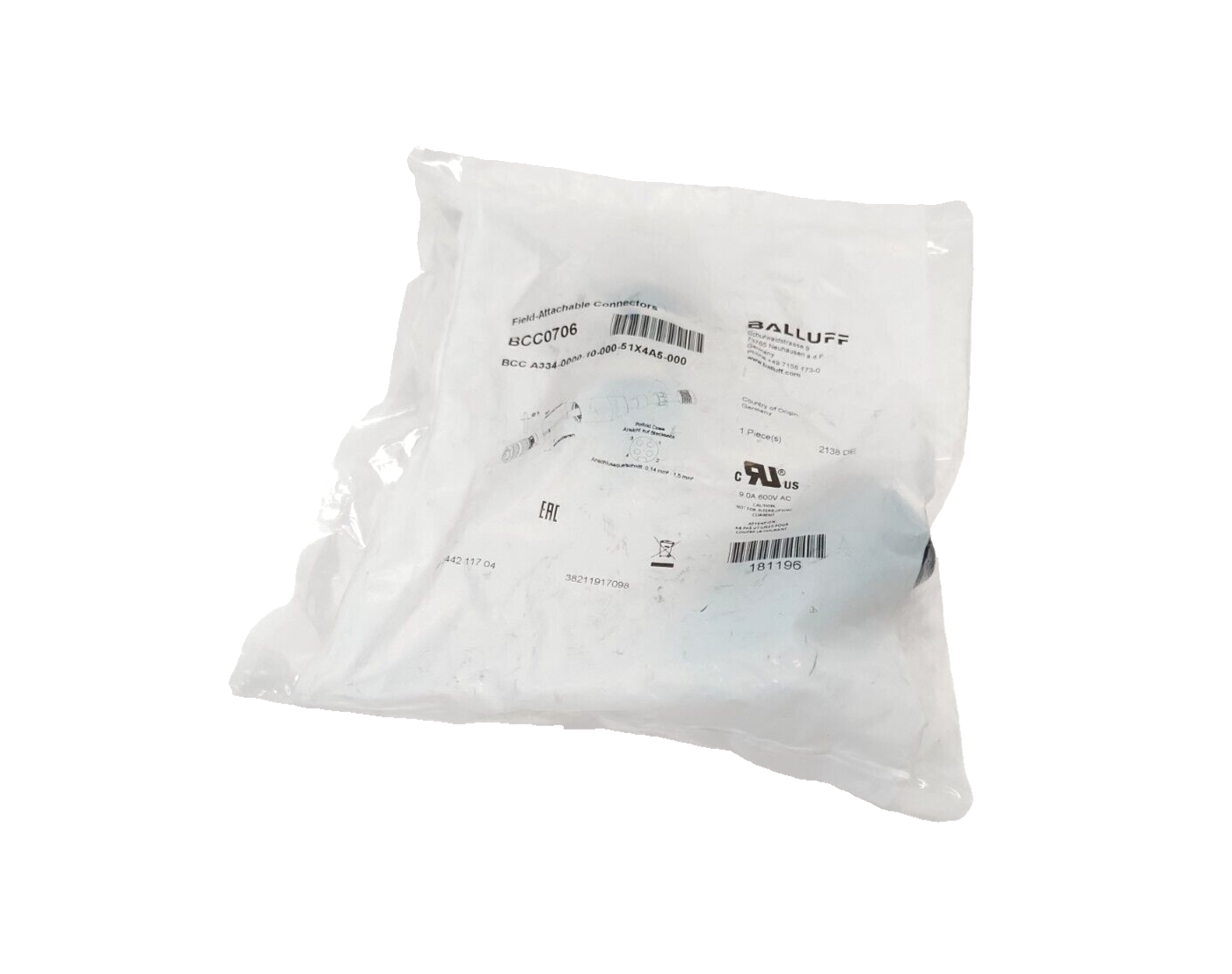 BCC A334-0000-10-000-51X4A5-000,BCC0706 | Balluff BCC0706 Connector, 7/8"-16 Female 4-Pin, BCC A334-0000-10-000-51X4A5-000 - New - Maverick Industrial Sales