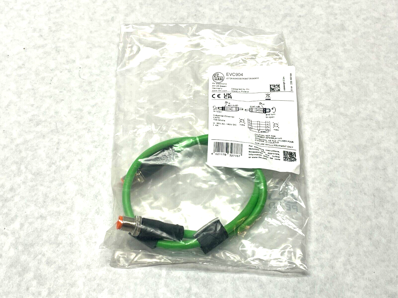 IFM VSTGN040MSS00,5K04STGN040MSS Connection Cable 0.5m Length EVC904 - Used - Maverick Industrial Sales