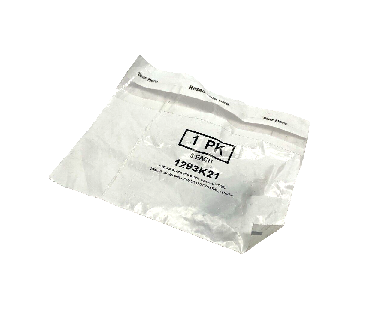 1293K21 303 SS Grease Fitting, Straight, 1/4"-28 SAE-LT Male, 17/32" Tall 5-PACK - Maverick Industrial Sales