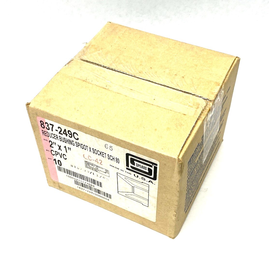 Spears 837-249C Reducer Bushing Spigot x Socket SCH 80 2" x 1" CPVC BOX OF 10 - Maverick Industrial Sales