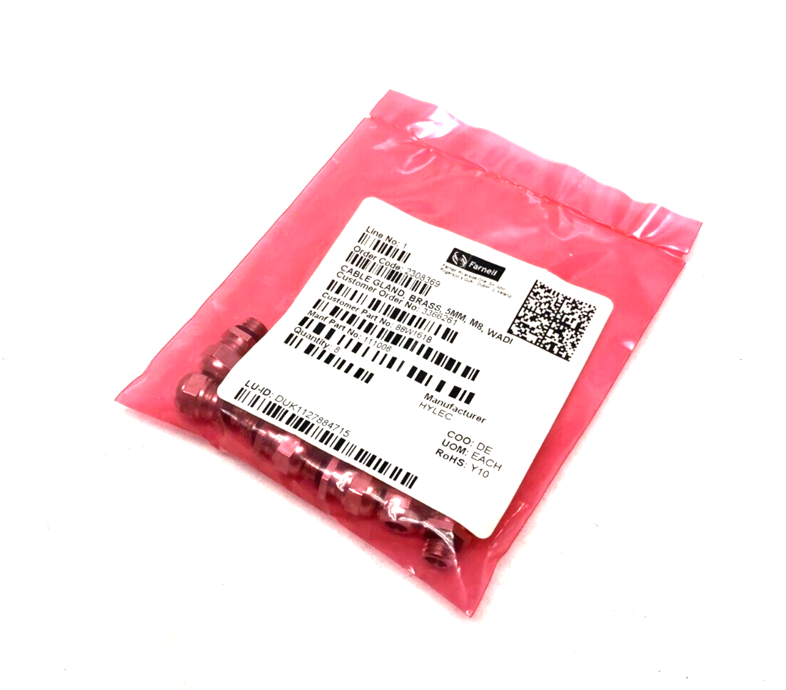 111006 | Hylec Nickel Plated Brass Cable Gland 5mm M8 WADI PKG OF 8 - New - Maverick Industrial Sales