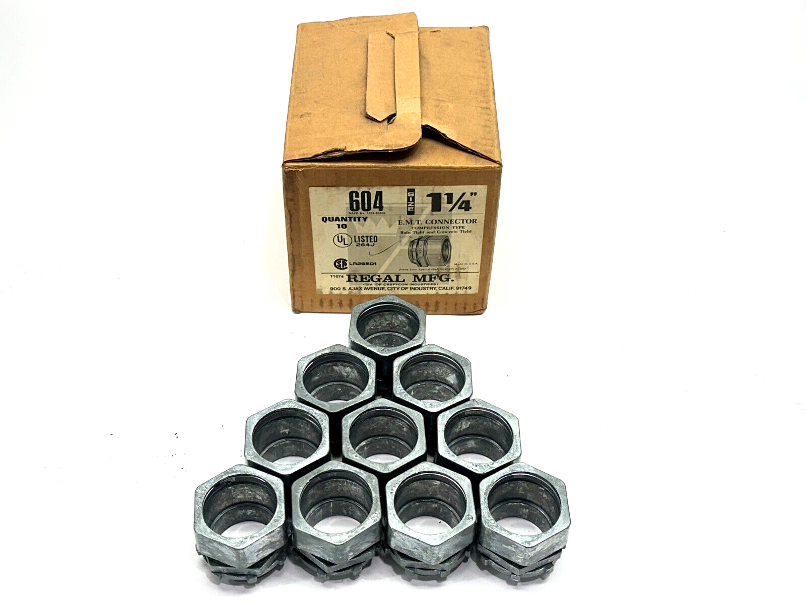 5394-61400, 614 | Regal 5394-60400 604 E.M.T. Connector Compression Type 1-1/4" LOT OF 10 - New Other - Maverick Industrial Sales