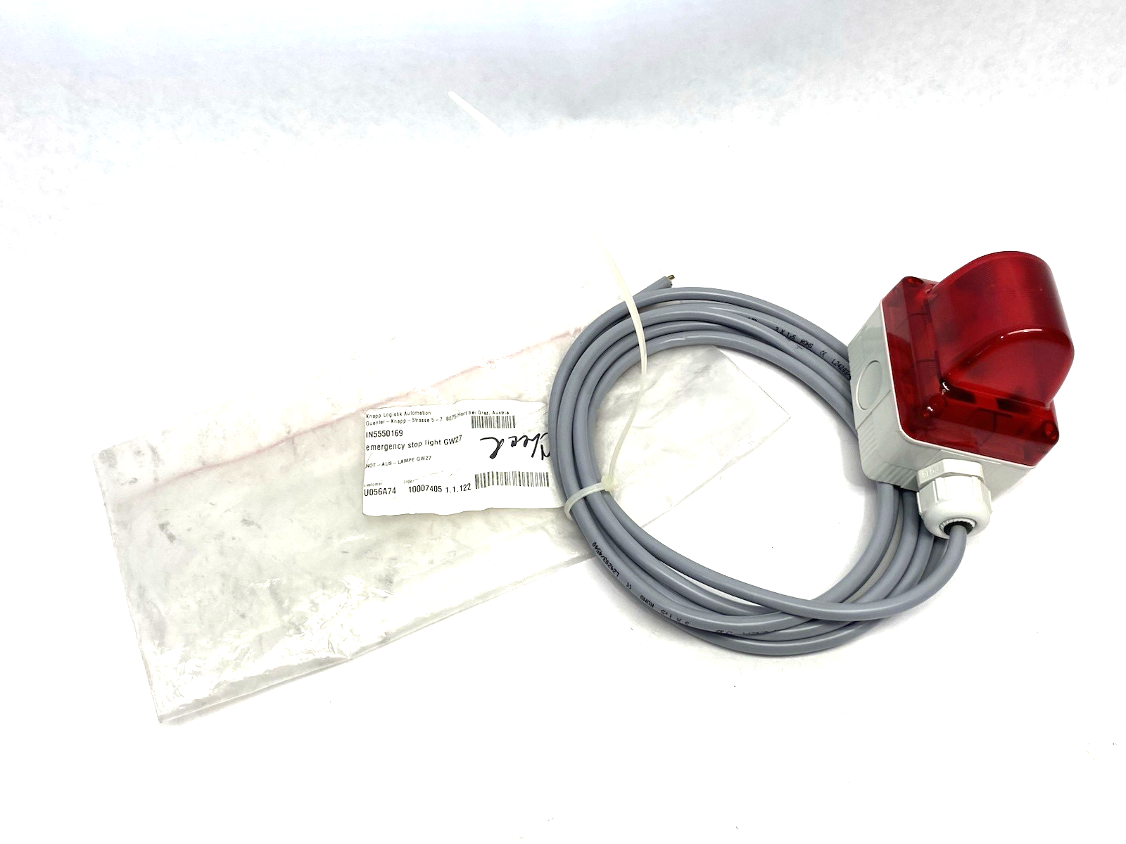 Knapp IN5550169 Emergency Stop Signal Light Assembly, Red GW27 w/ Lead Cable - Maverick Industrial Sales