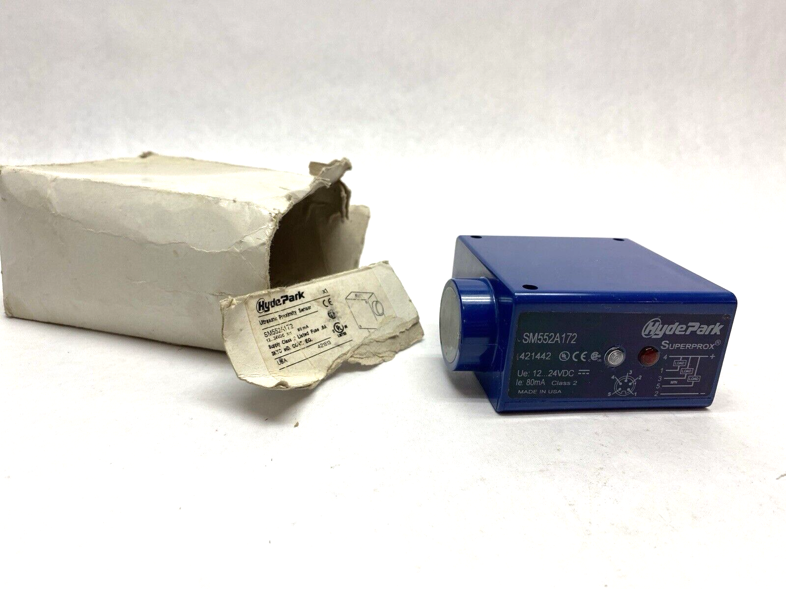 HydePak SM552A172 Ultrasonic Sensor 12-24VDC - New – Open box - Maverick Industrial Sales