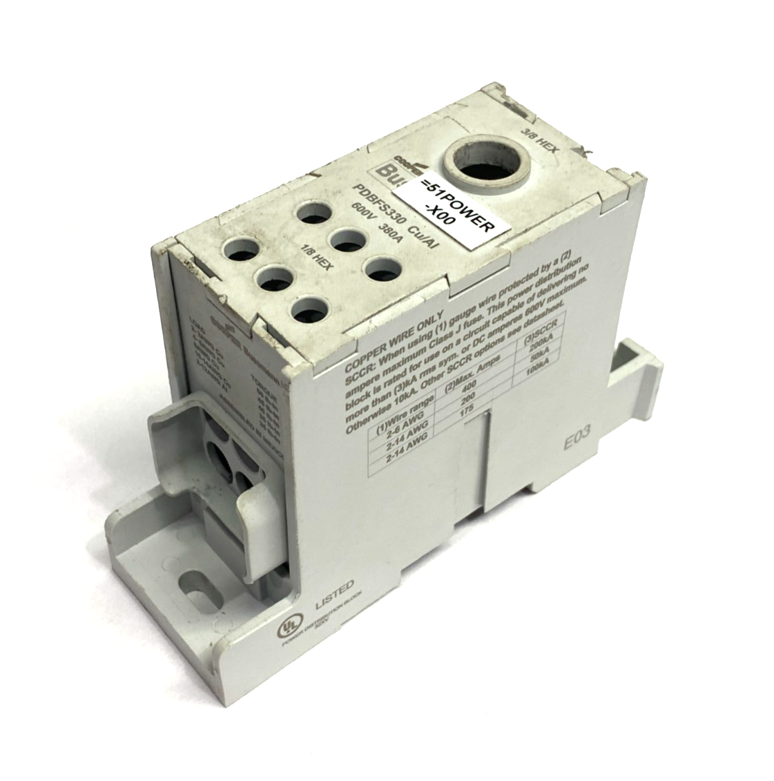 PDBFS330 | Cooper Bussmann Power Distribution Block 600V 380A NO TOP TERMINAL LUG - Used - Maverick Industrial Sales