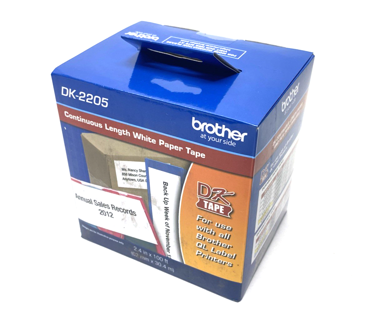 Brother DK2205 2.4in x 100ft Black on White Continuous Length Paper Tape DK-2205 - Maverick Industrial Sales