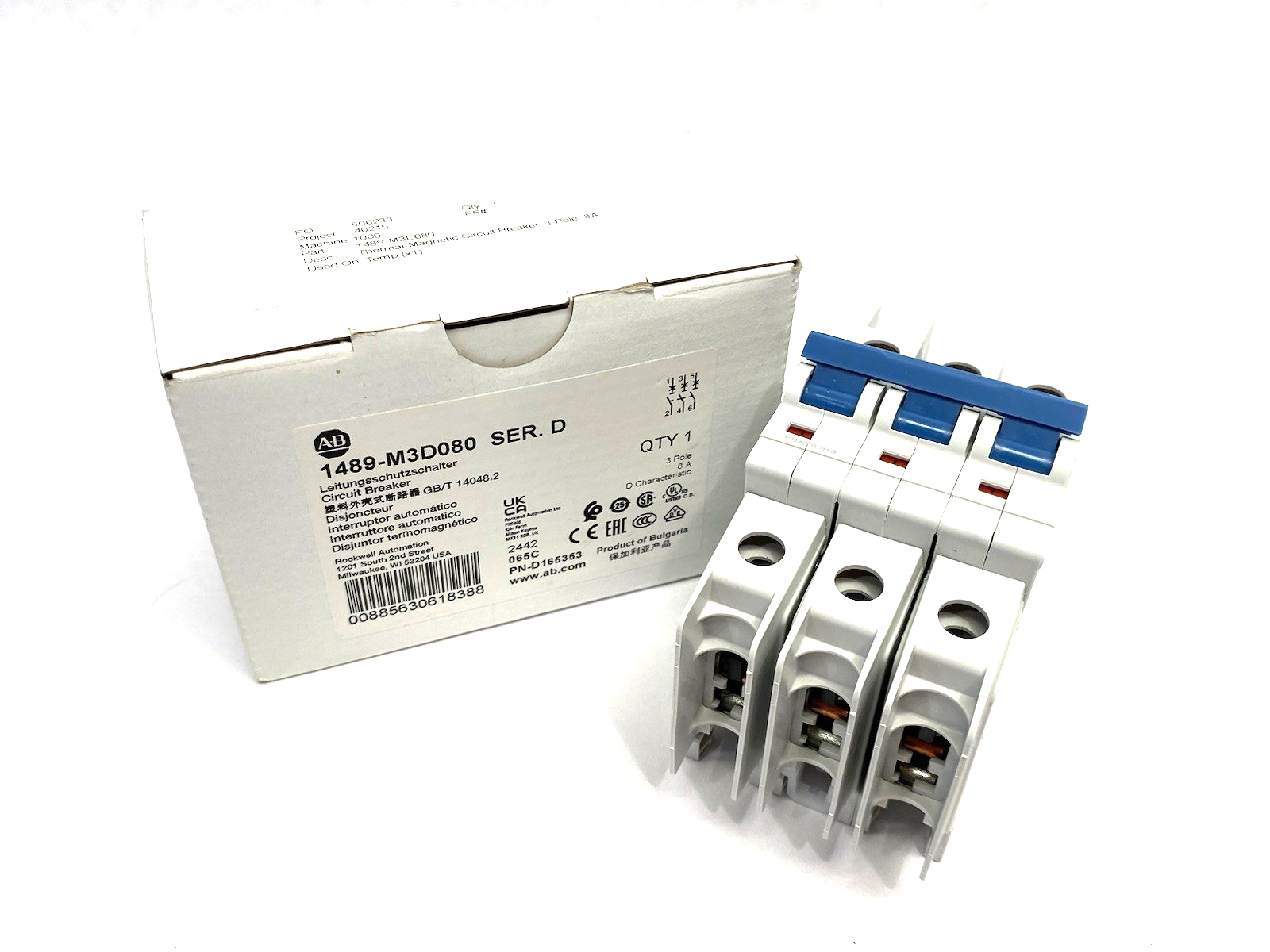 1489-M3D080 | Allen Bradley Ser. D Circuit Breaker 3-Pole 8A - New Other - Maverick Industrial Sales